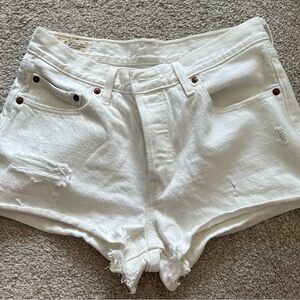 Levi White Distressed Denim Shorts